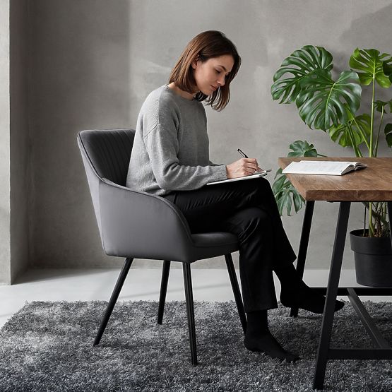 6x Velvet Upholstered Chair with Stitching Dark Graphite FLORENCE Black Legs