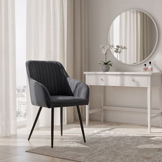 6x Velvet Upholstered Chair with Stitching Dark Graphite FLORENCE Black Legs