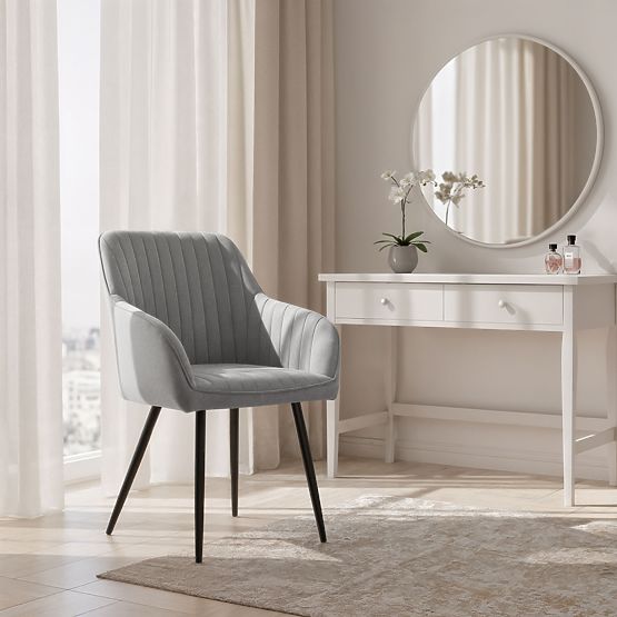 6x Velvet Upholstered Chair with Stitching Gray FLORENCE Black Legs