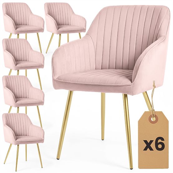 6x Velvet Upholstered Chair with Stitching Powder Pink FLORENCE Gold Legs