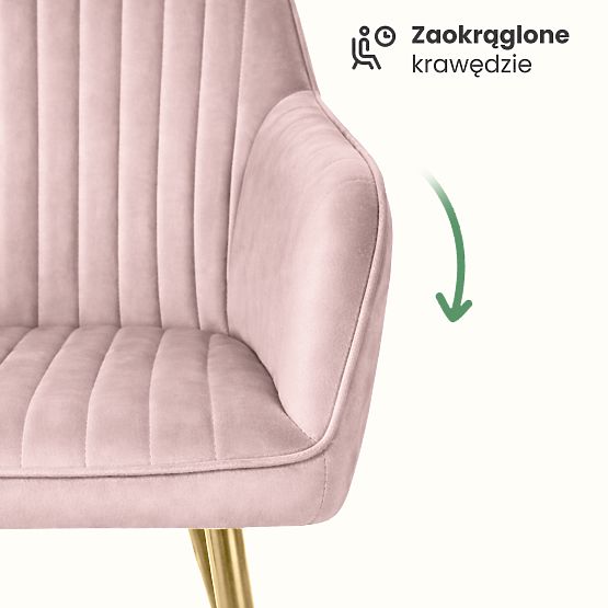 6x Velvet Upholstered Chair with Stitching Powder Pink FLORENCE Gold Legs