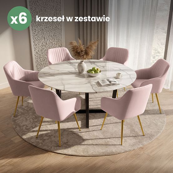 6x Velvet Upholstered Chair with Stitching Powder Pink FLORENCE Gold Legs