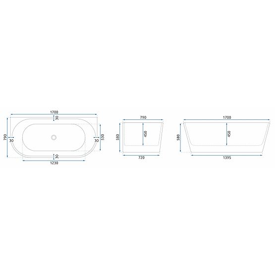 Acrylic Wall-Mounted Bathtub OLIMPIA 170 cm