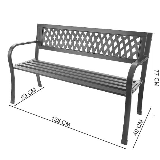Ajour Garden Bench with Backrest Park Style for Terrace Balcony Metal Frame Graphite