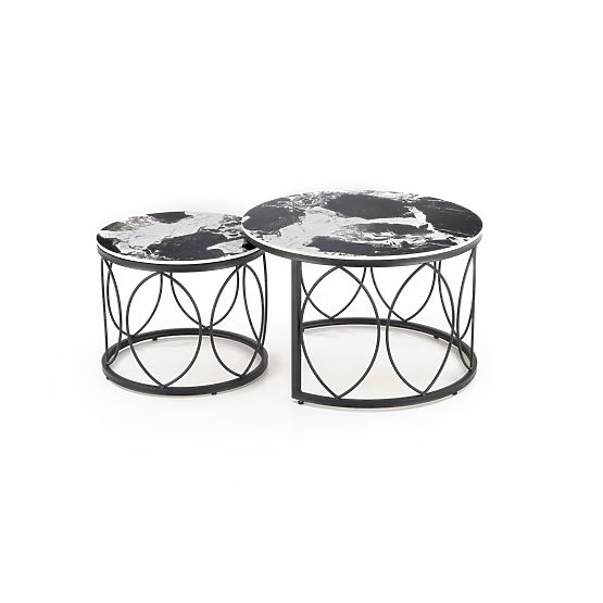 ALEXANDRA Set of 2 Tables, Black Marble / Black