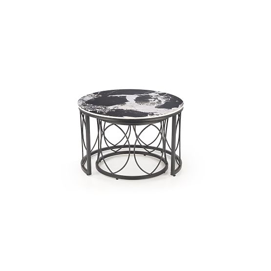 ALEXANDRA Set of 2 Tables, Black Marble / Black