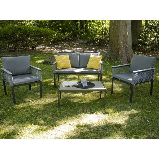 Aluminum Garden Furniture Set (2 x Armchair, Sofa + Table) CORTO Round Gray Technorattan