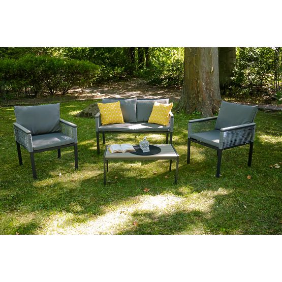 Aluminum Garden Furniture Set (2 x Armchair, Sofa + Table) CORTO Round Gray Technorattan