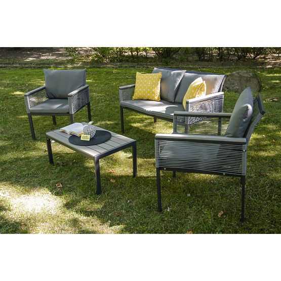Aluminum Garden Furniture Set (2 x Armchair, Sofa + Table) CORTO Round Gray Technorattan