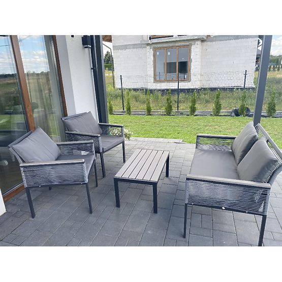 Aluminum Garden Furniture Set (2 x Armchair, Sofa + Table) CORTO Round Gray Technorattan