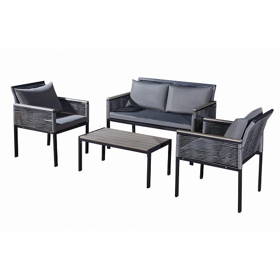 Aluminum Garden Furniture Set (2 x Armchair, Sofa + Table) CORTO Round Gray Technorattan