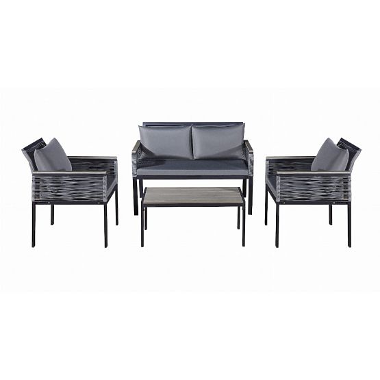 Aluminum Garden Furniture Set (2 x Armchair, Sofa + Table) CORTO Round Gray Technorattan