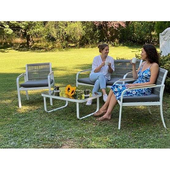 Aluminum Garden Furniture Set (2 x Armchair, Sofa + Table) RARO White, Gray