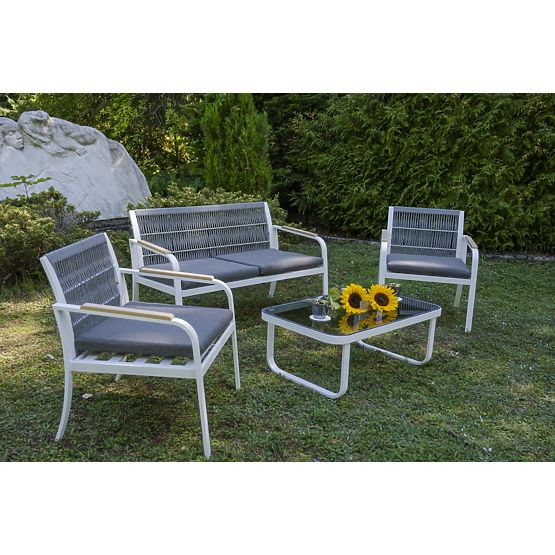 Aluminum Garden Furniture Set (2 x Armchair, Sofa + Table) RARO White, Gray