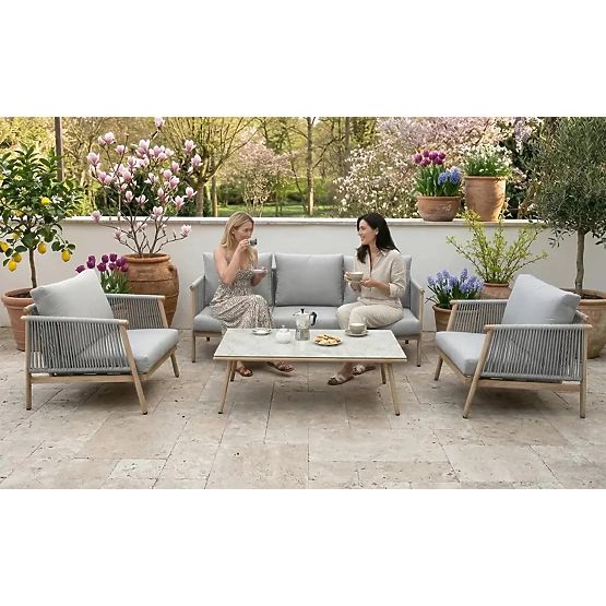 Aluminum Patio Furniture Set (Large Sofa, 2 Armchairs, and Table) BLANDO Light Gray, Aluminum