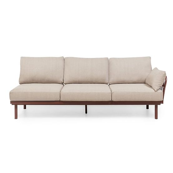 Amarello Garden Corner Sofa with Table, Aluminum, Wicker, Light Beige/Burgundy Brown