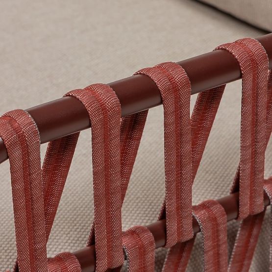 Amarello Garden Corner Sofa with Table, Aluminum, Wicker, Light Beige/Burgundy Brown