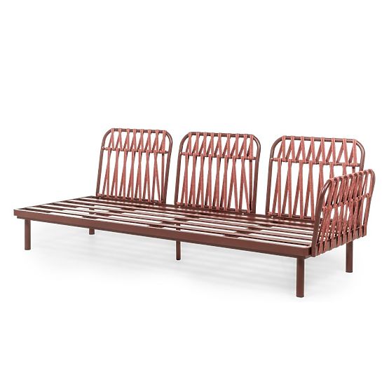 Amarello Garden Corner Sofa with Table, Aluminum, Wicker, Light Beige/Burgundy Brown