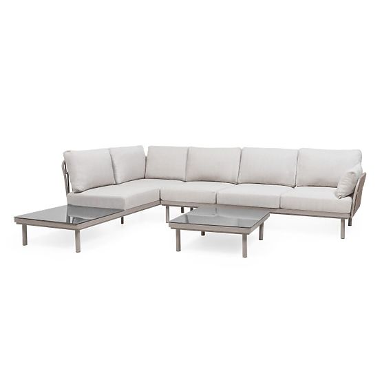 Amarello Garden Corner Sofa with Table, Aluminum, Woven, Light Beige/Beige-Grey
