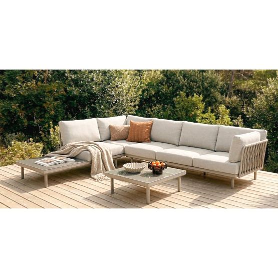 Amarello Garden Corner Sofa with Table, Aluminum, Woven, Light Beige/Beige-Grey
