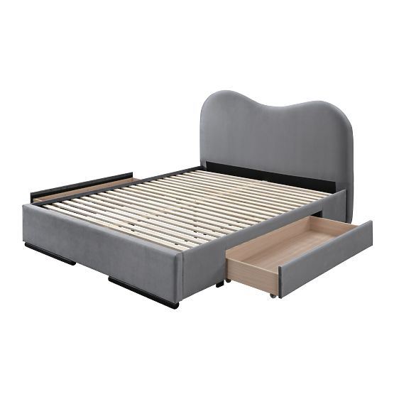AMBER 160 Bed with Drawers in Grey Velvet (3p=1pc)