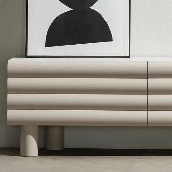 Anatra TV Cabinet, Ribbed, Beige, Rounded Shapes