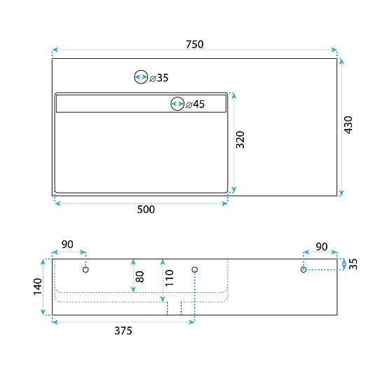 Archi 75 CM Matte Gray Conglomerate Washbasin