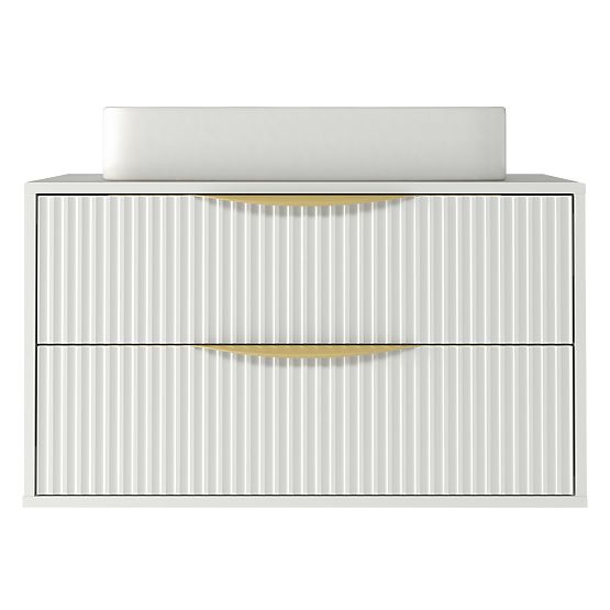 Avila 2.0 Cabinet for Countertop Sink, 80 cm, Grooved, Gold Handles, White