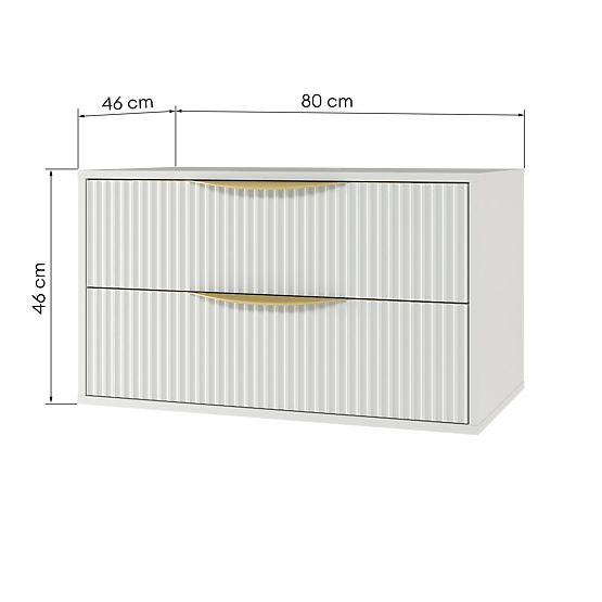 Avila 2.0 Cabinet for Countertop Sink, 80 cm, Grooved, Gold Handles, White