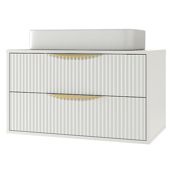 Avila 2.0 Cabinet for Countertop Sink, 80 cm, Grooved, Gold Handles, White