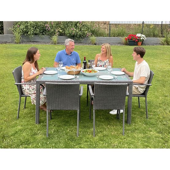 AVVICENTE Grey Technorattan Dining Furniture Set (Table 150x90cm + 6 Chairs)