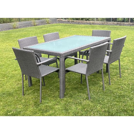 AVVICENTE Grey Technorattan Dining Furniture Set (Table 150x90cm + 6 Chairs)