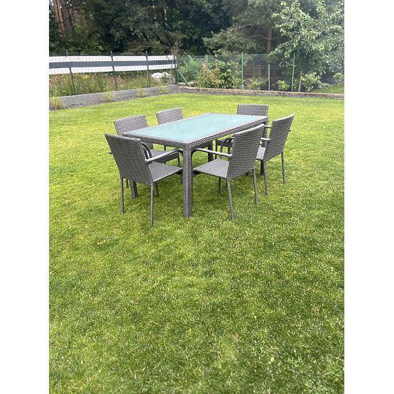 AVVICENTE Grey Technorattan Dining Furniture Set (Table 150x90cm + 6 Chairs)