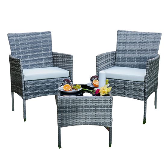 Balcony Furniture Set (2 x Armchair + Table) SANO Gray Technorattan