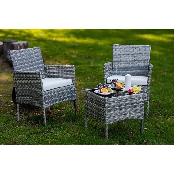 Balcony Furniture Set (2 x Armchair + Table) SANO Gray Technorattan
