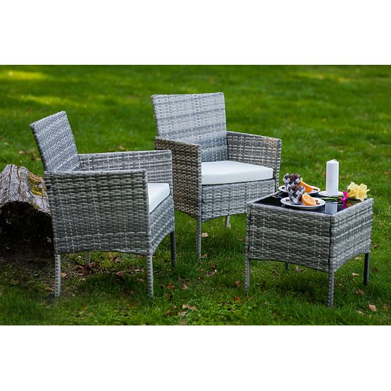 Balcony Furniture Set (2 x Armchair + Table) SANO Gray Technorattan