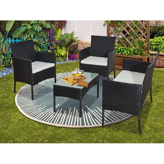 Balcony Set Made of Technorattan (Sofa + 2 x Armchair + Table) COMODO Black