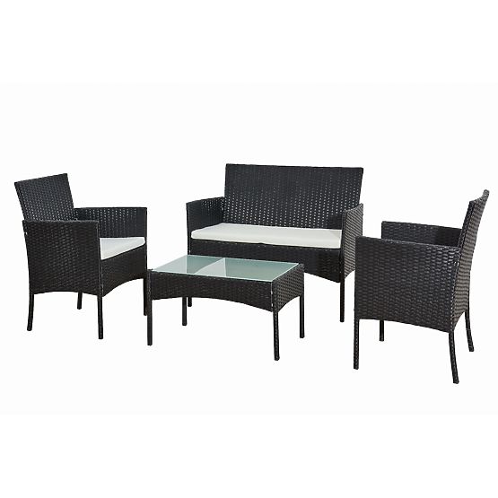 Balcony Set Made of Technorattan (Sofa + 2 x Armchair + Table) COMODO Black