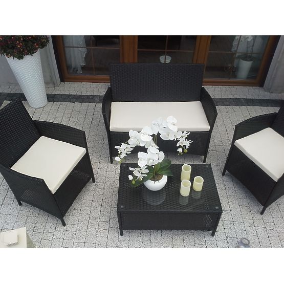 Balcony Set Made of Technorattan (Sofa + 2 x Armchair + Table) COMODO Black