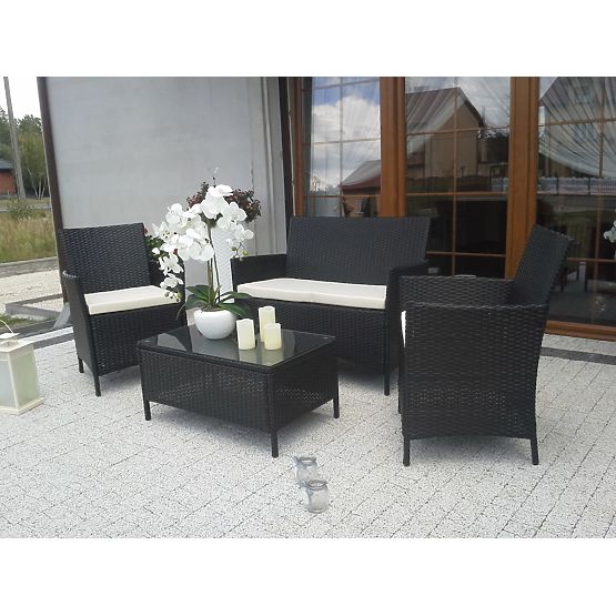Balcony Set Made of Technorattan (Sofa + 2 x Armchair + Table) COMODO Black