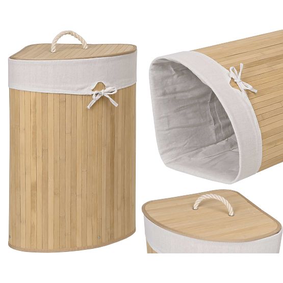 Bamboo Corner Laundry Basket with Lid Natural 60L