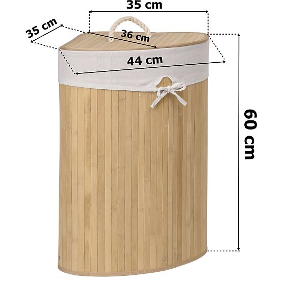 Bamboo Corner Laundry Basket with Lid Natural 60L