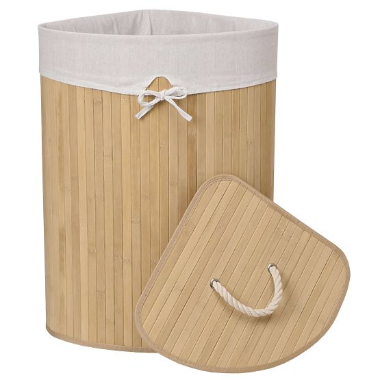 Bamboo Corner Laundry Basket with Lid Natural 60L