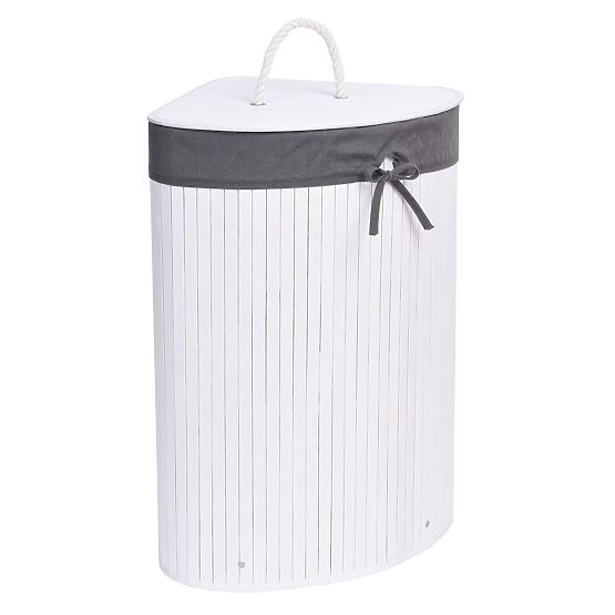 Bamboo Corner Laundry Basket with Lid White-Grey