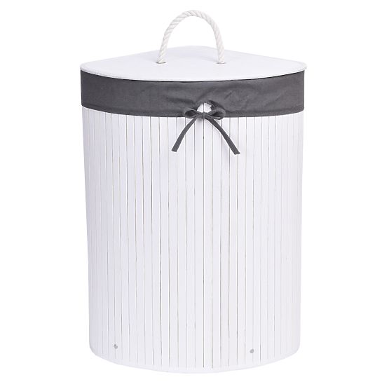 Bamboo Corner Laundry Basket with Lid White-Grey