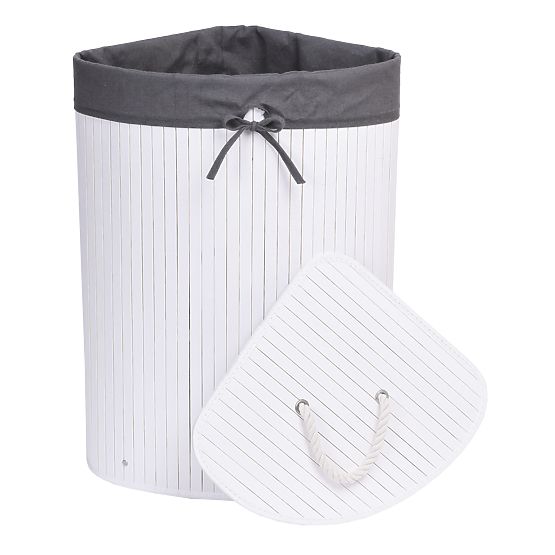 Bamboo Corner Laundry Basket with Lid White-Grey
