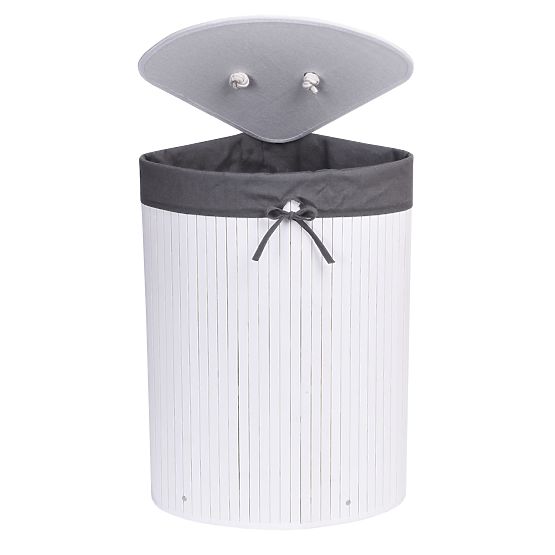 Bamboo Corner Laundry Basket with Lid White-Grey