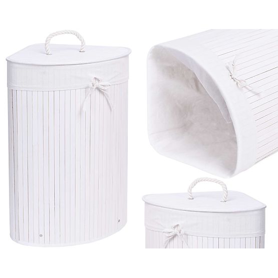Bamboo Corner Laundry Basket with White Lid