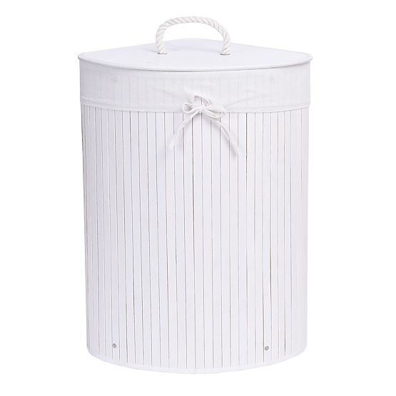 Bamboo Corner Laundry Basket with White Lid