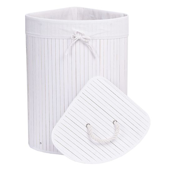 Bamboo Corner Laundry Basket with White Lid